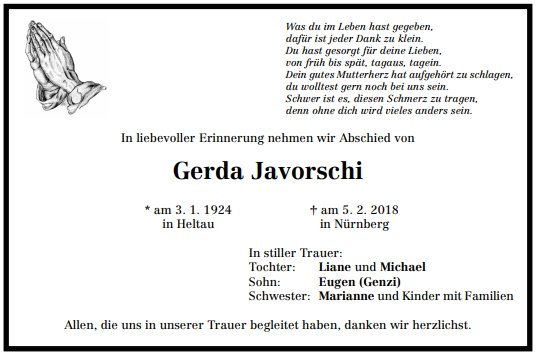 Binder Gerda 1924-2018 Todesanzeige